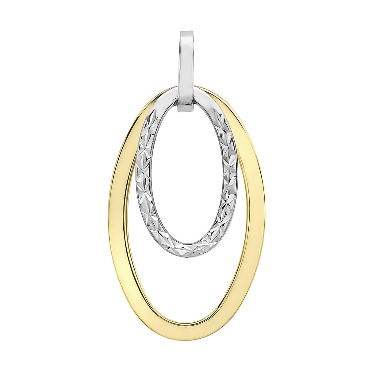 9K Two Colour Gold 15mm X 30mm Diamond Cut Double Oval Pendant