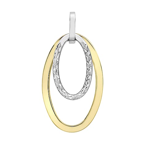 9K Two Colour Gold 15mm X 30mm Diamond Cut Double Oval Pendant