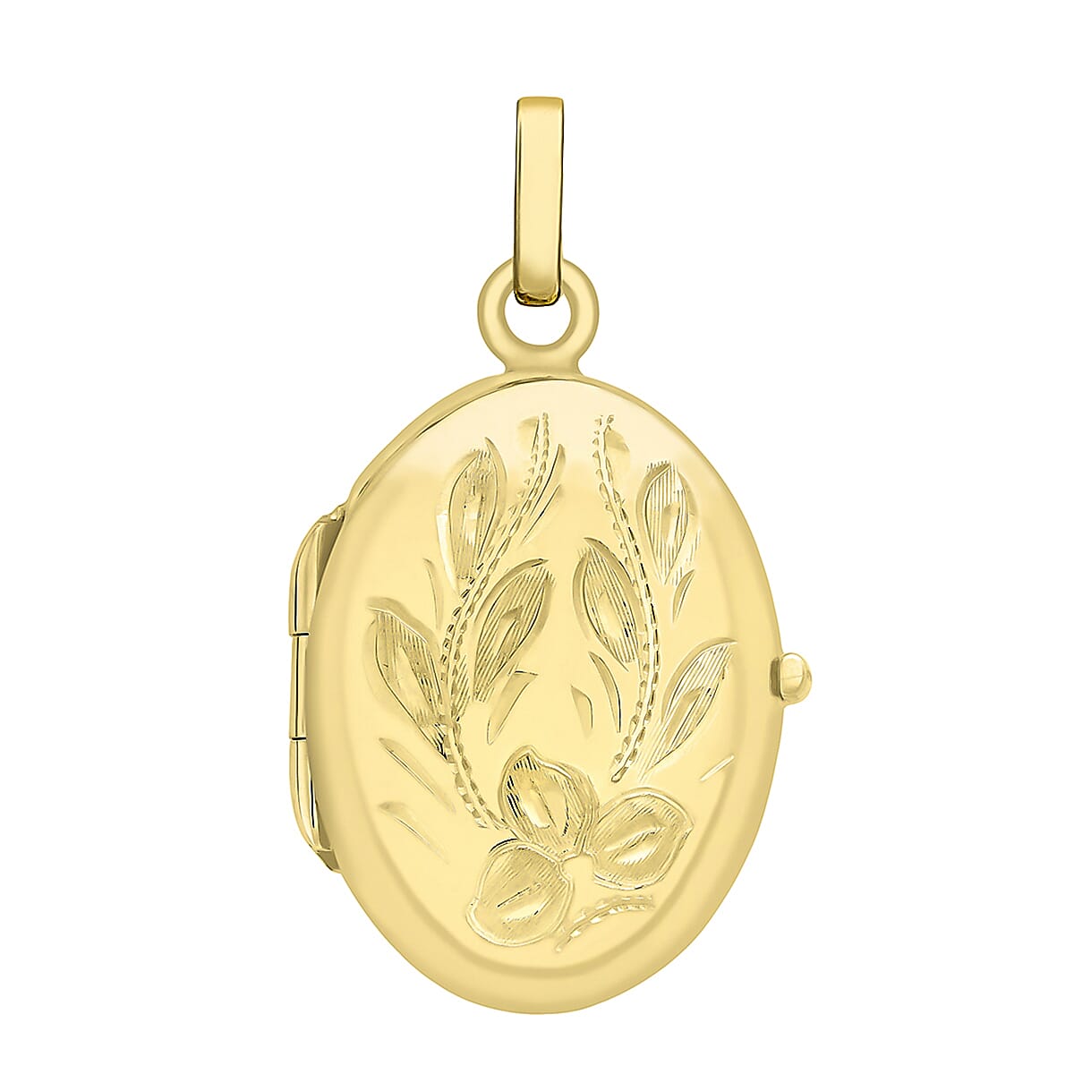 9K Yellow Gold 17mm X 28mm Engraved Flower Oval Locket