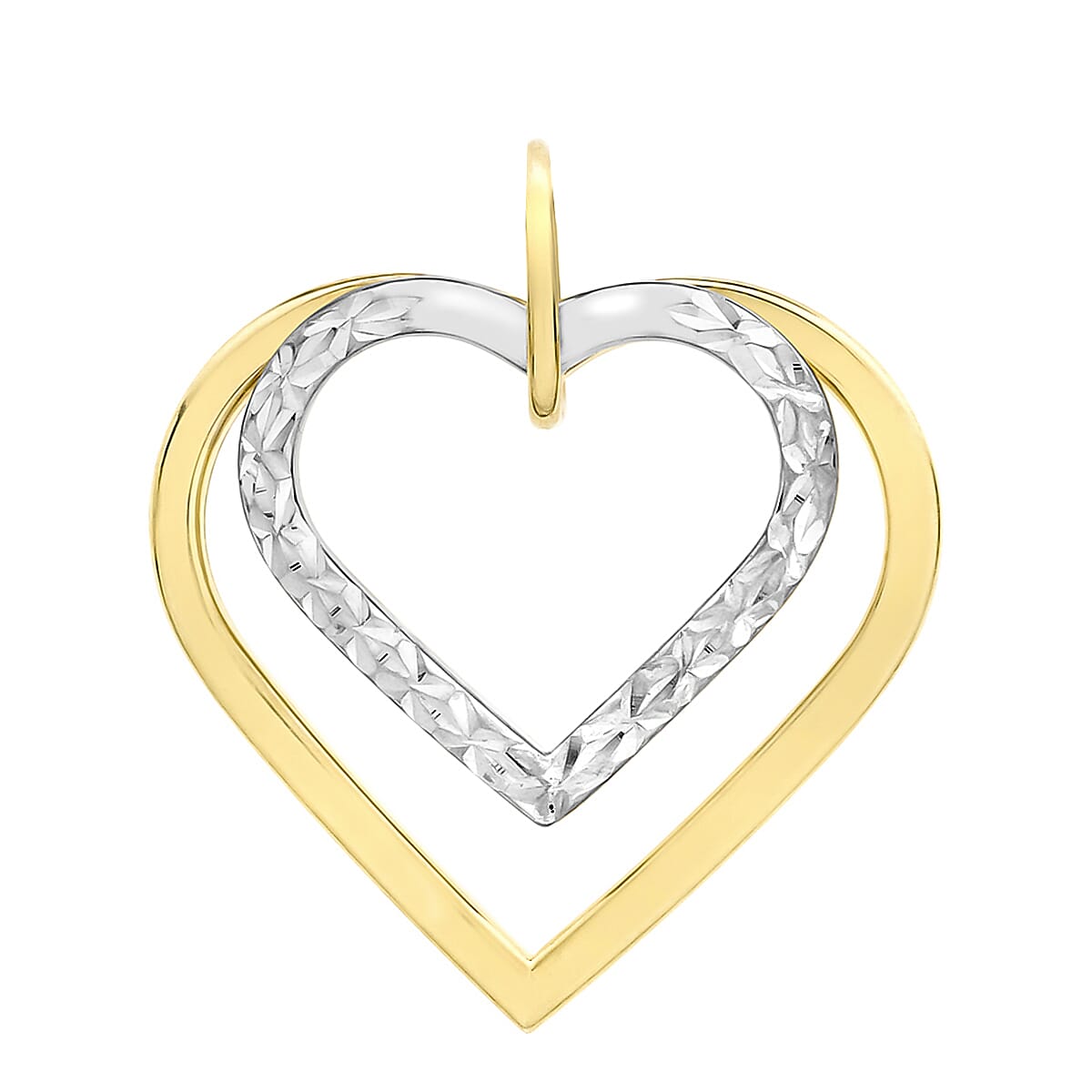 9K Two Colour Gold 20mm X 23mm Diamond Cut Double Heart Pendant