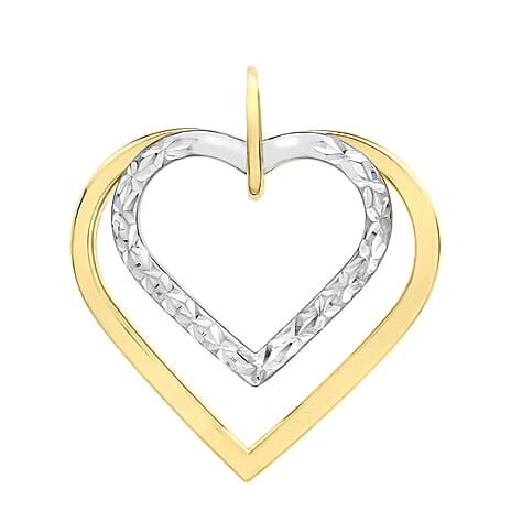 9K Two Colour Gold 20mm X 23mm Diamond Cut Double Heart Pendant