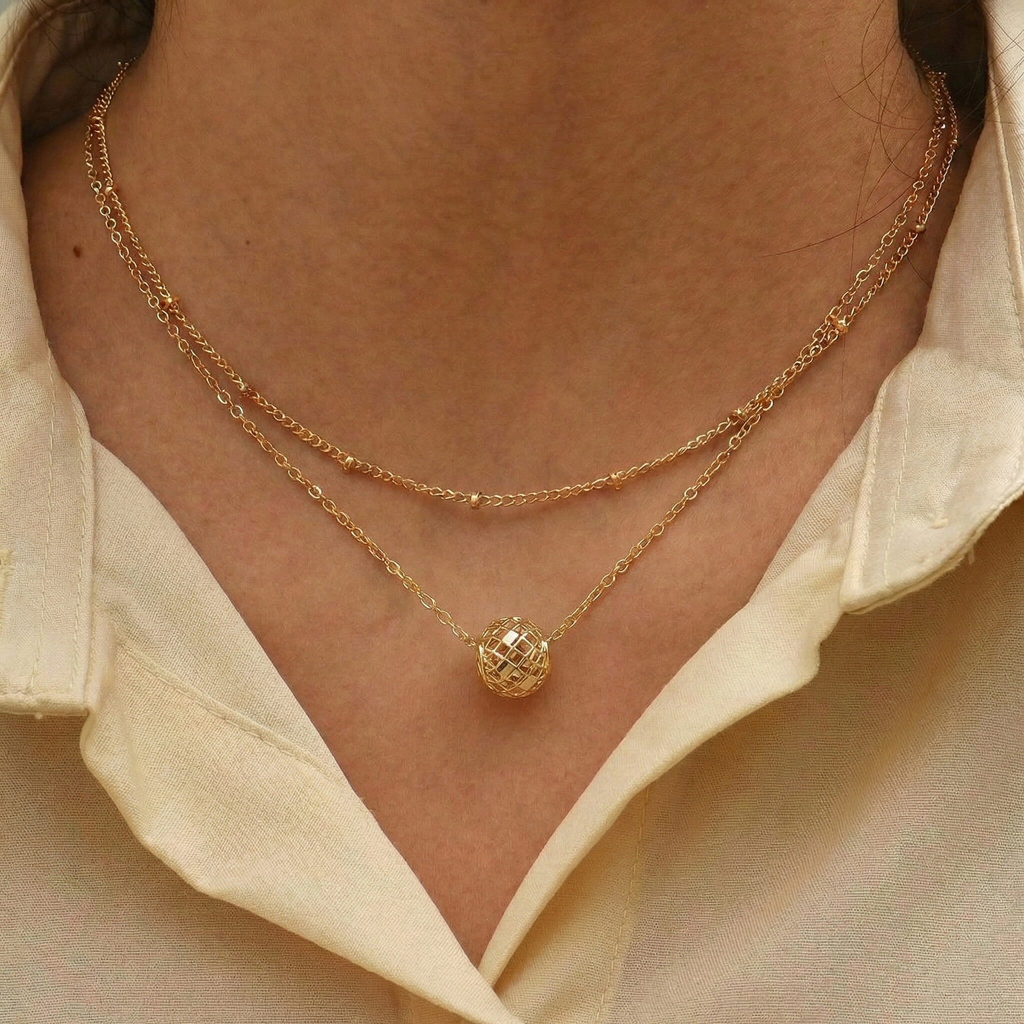 9K Yellow Gold Diamond Cut Mesh Ball Pendant