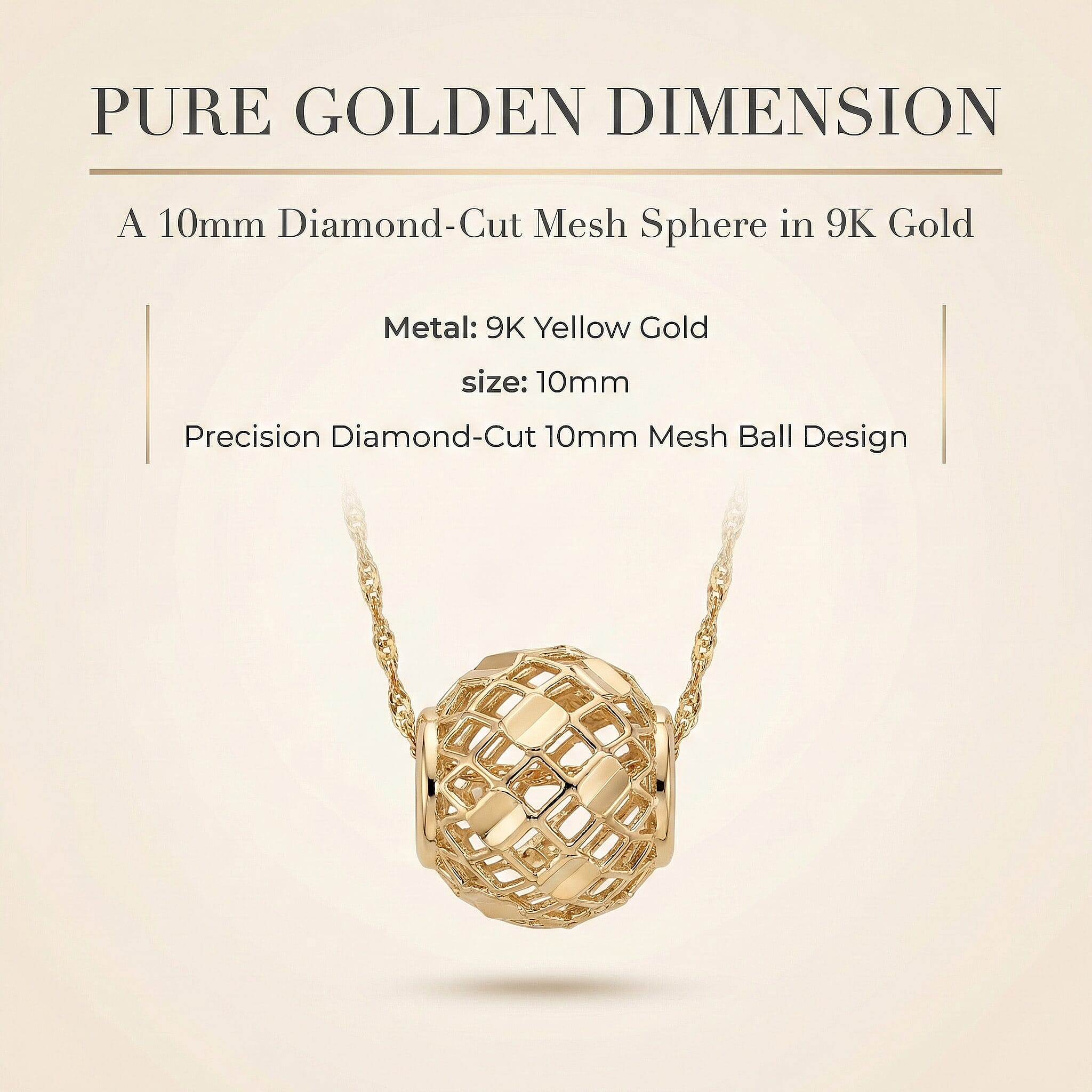 9K Yellow Gold Diamond Cut Mesh Ball Pendant