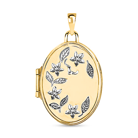 9K Two Colour Gold 17mm X 24mm Floral Detail Oval Locket