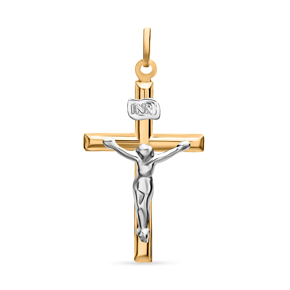 9K Two Colour Gold 15mm X 26mm Crucifix Pendant - 7188552 - TJC