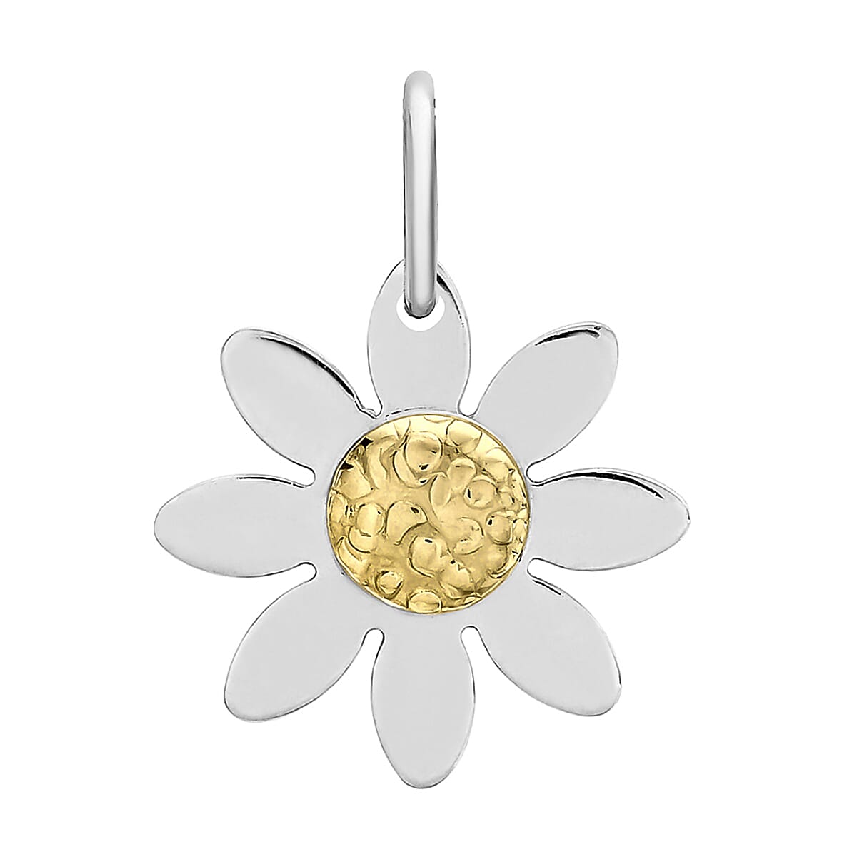9K Two Colour Gold 13.4mm X 17.8mm Daisy Flower Pendant