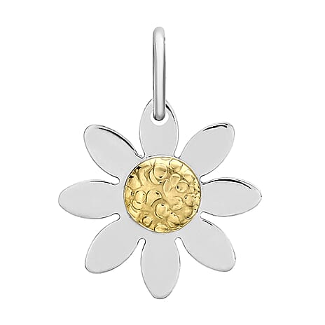 9K Two Colour Gold 13.4mm X 17.8mm Daisy Flower Pendant