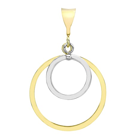 9K Two Colour Gold 22.6mm X 33.5mm Double Cutout Circle Drop Pendant