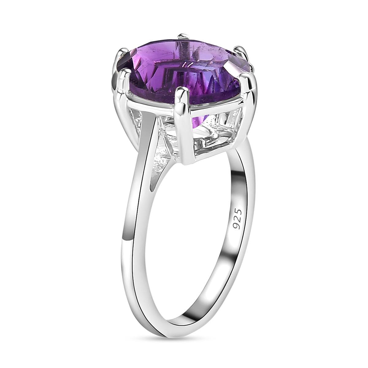 Amethyst (Concave Cut) Solitaire Ring in Platinum Overlay Sterling Silver 8.23 Ct.