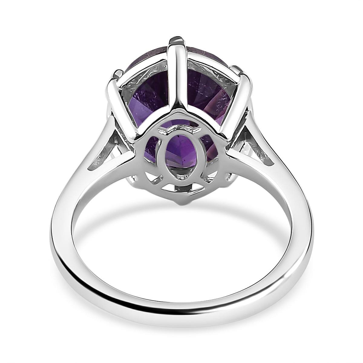 Amethyst (Concave Cut) Solitaire Ring in Platinum Overlay Sterling Silver 8.23 Ct.