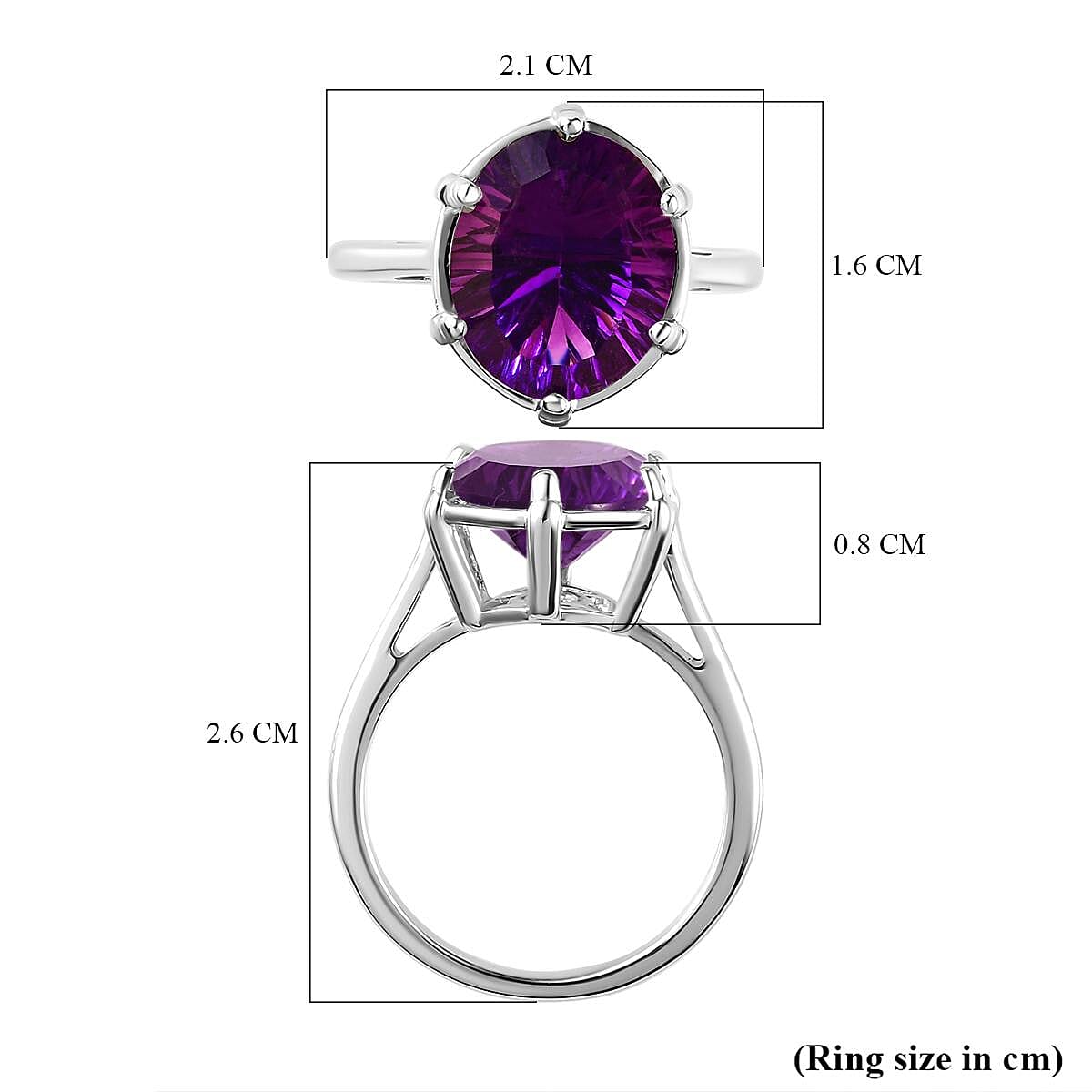 Amethyst (Concave Cut) Solitaire Ring in Platinum Overlay Sterling Silver 8.23 Ct.