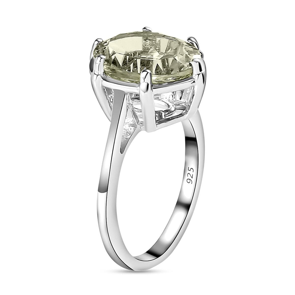Green Amethyst (Concave Cut) Solitaire Ring in Platinum Overlay Sterling Silver 8.09 Ct.