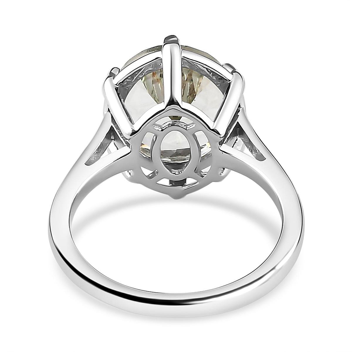 Green Amethyst (Concave Cut) Solitaire Ring in Platinum Overlay Sterling Silver 8.09 Ct.