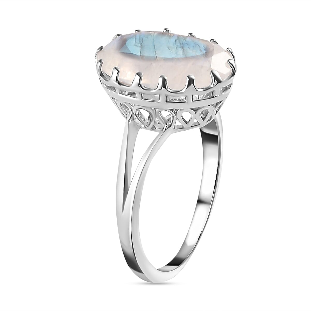 Moon Glow Stone Solitaire Ring in Platinum Overlay Sterling Silver 4.28 Ct.