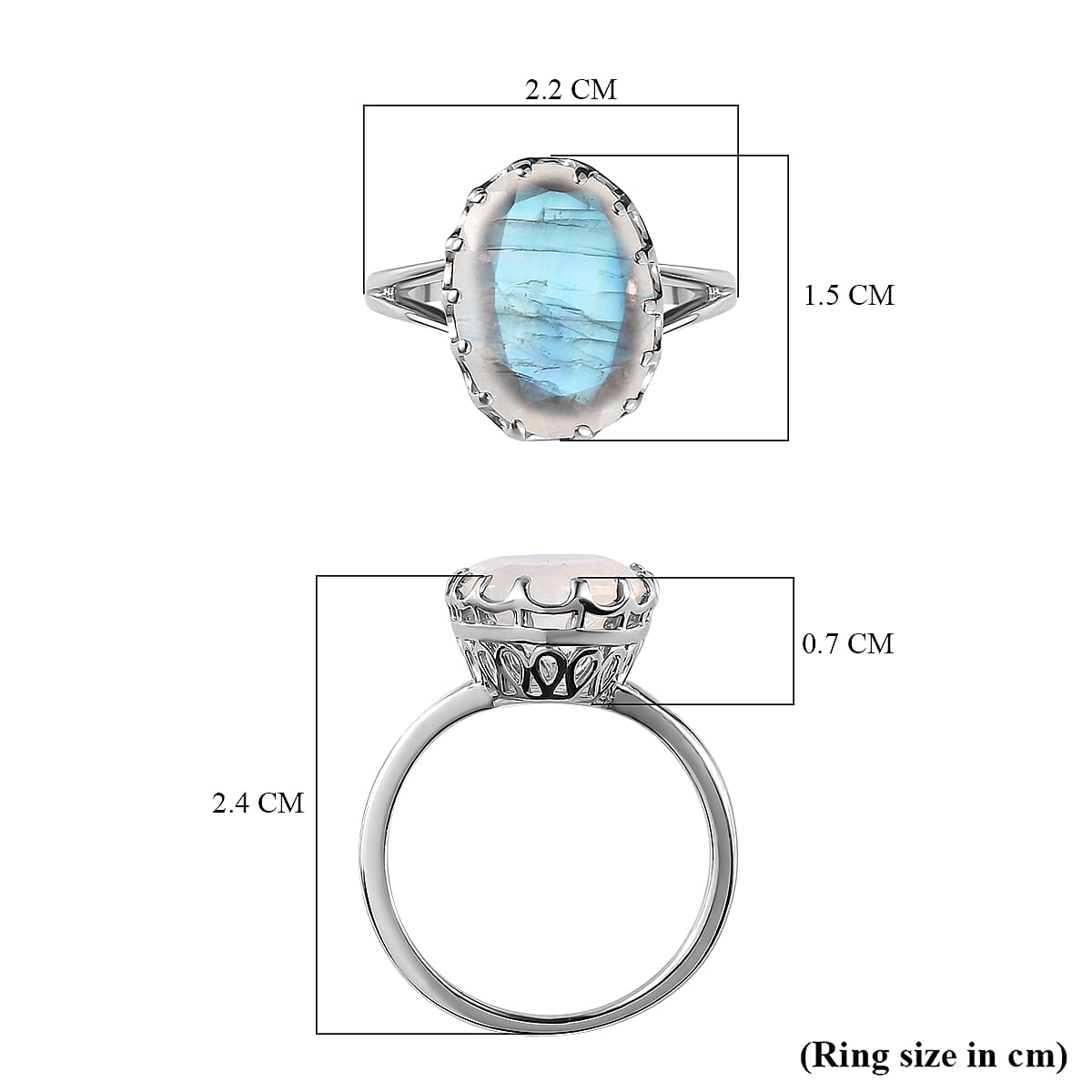 Moon Glow Stone Solitaire Ring in Platinum Overlay Sterling Silver 4.28 Ct.
