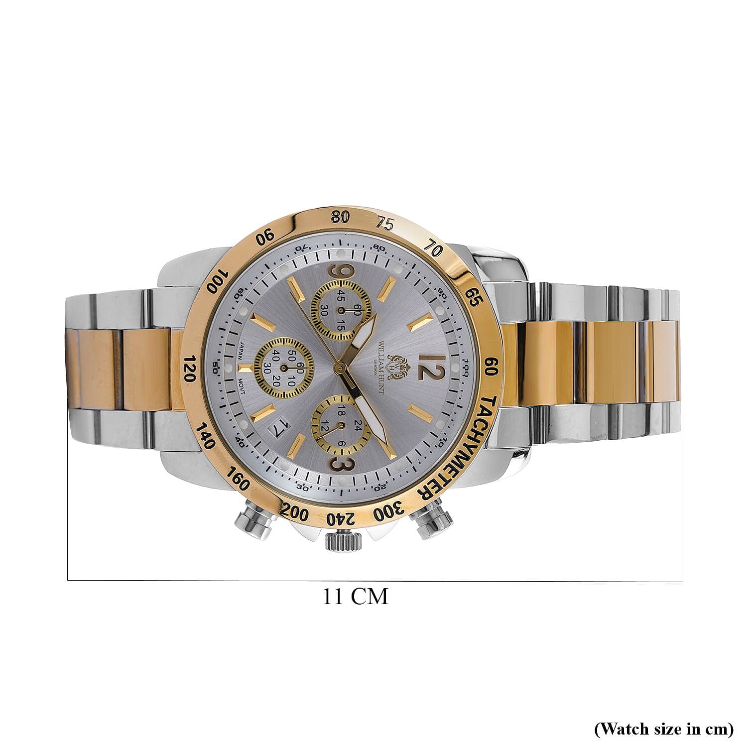 William Hunt Designer Watch with fully functional Chronograph Water Resistant Silver Dial with Luminous Hour Markers and Watch Hands with Two Tone Metallic Strap