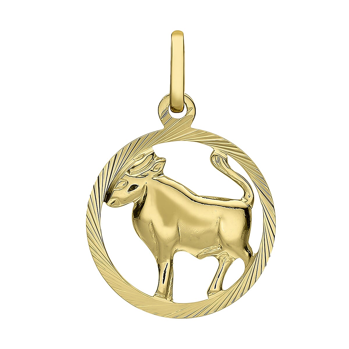 9K Yellow Gold 15mm X 23mm Diamond Cut Taurus Zodiac Pendant