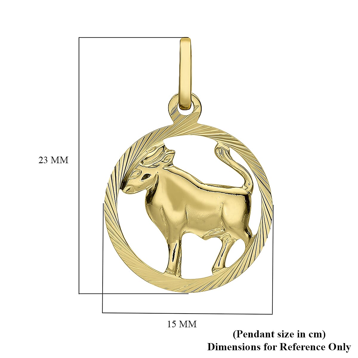 9K Yellow Gold 15mm X 23mm Diamond Cut Taurus Zodiac Pendant