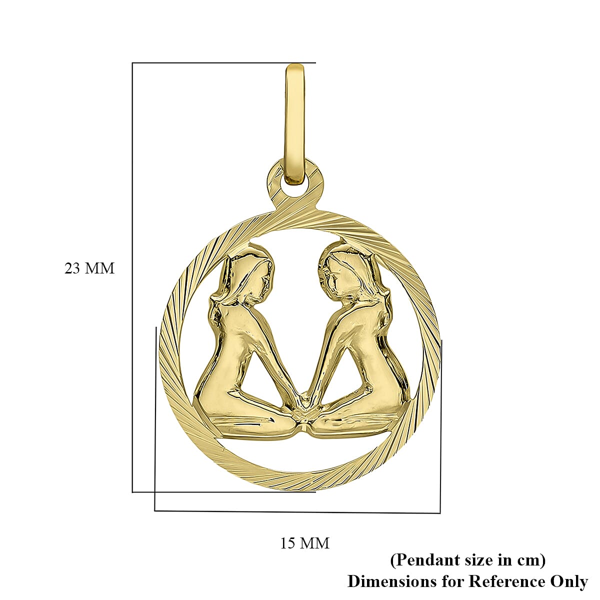 9K Yellow Gold 15mm X 23mm Diamond Cut Gemini Zodiac Pendant