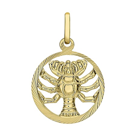 9K Yellow Gold 15mm X 23mm Diamond Cut Cancer Zodiac Pendant