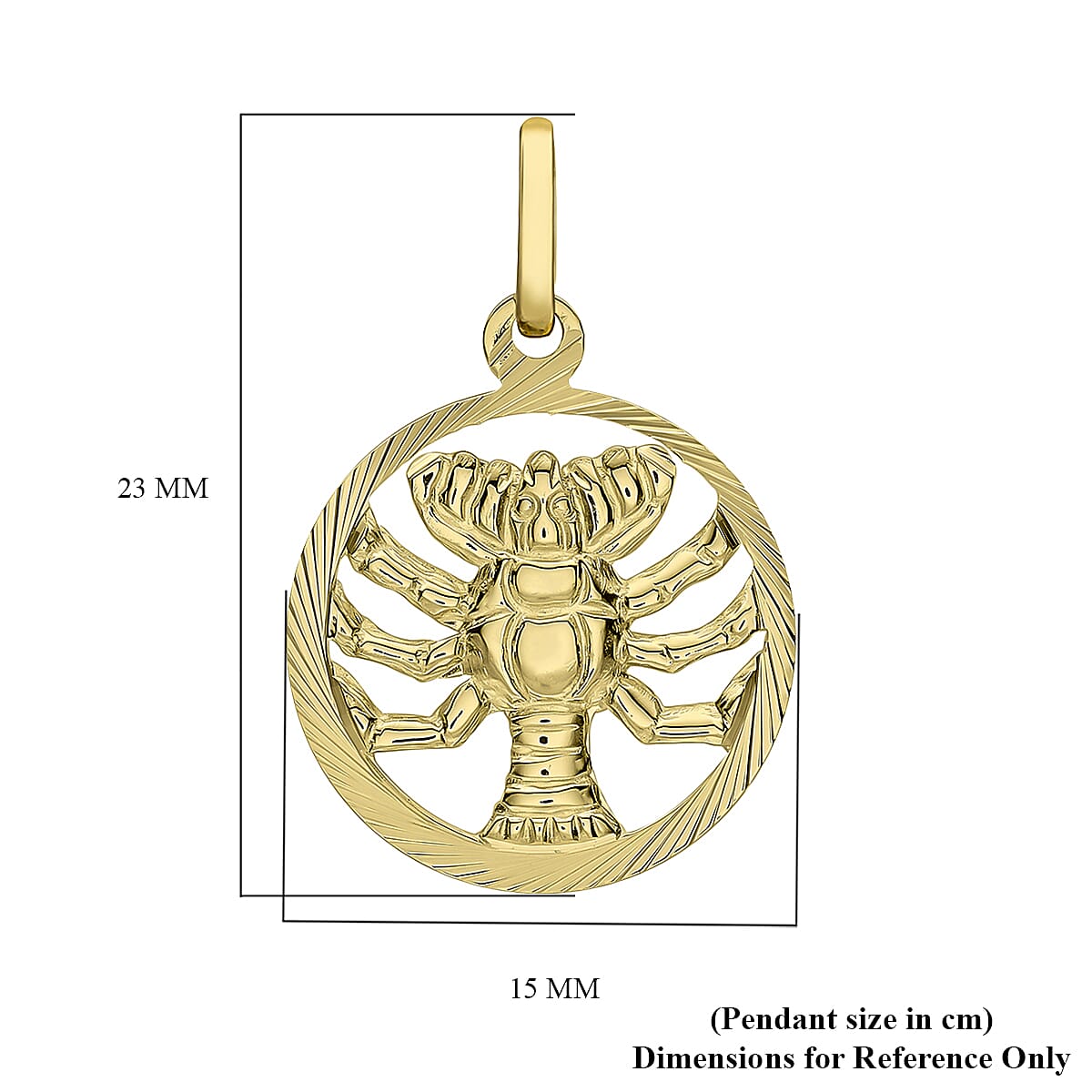 9K Yellow Gold 15mm X 23mm Diamond Cut Cancer Zodiac Pendant