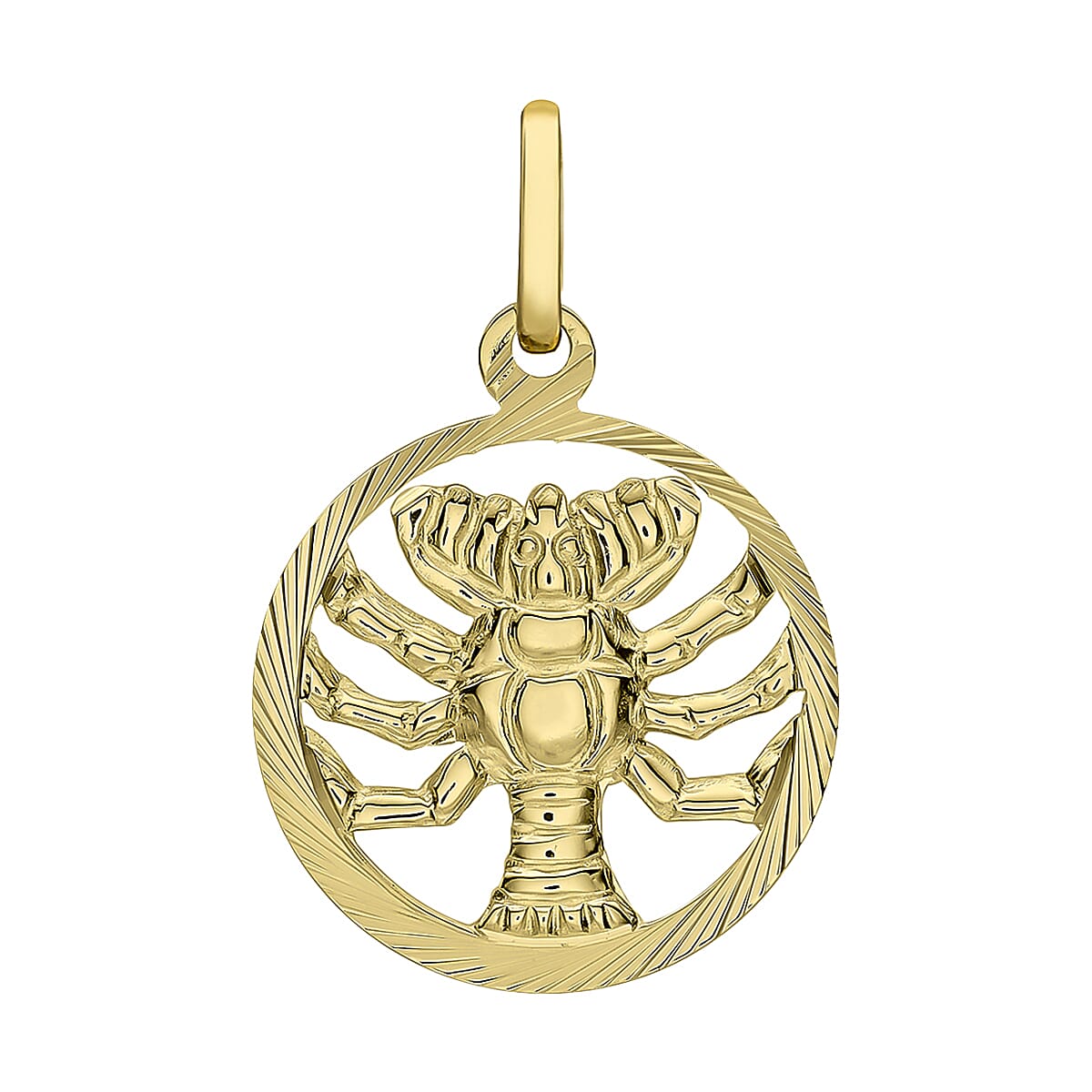 9K Yellow Gold 15mm X 23mm Diamond Cut Cancer Zodiac Pendant