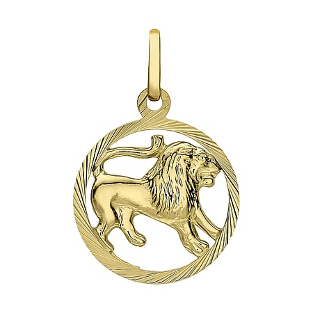 9K Yellow Gold 15mm X 23mm Diamond Cut Leo Zodiac Pendant
