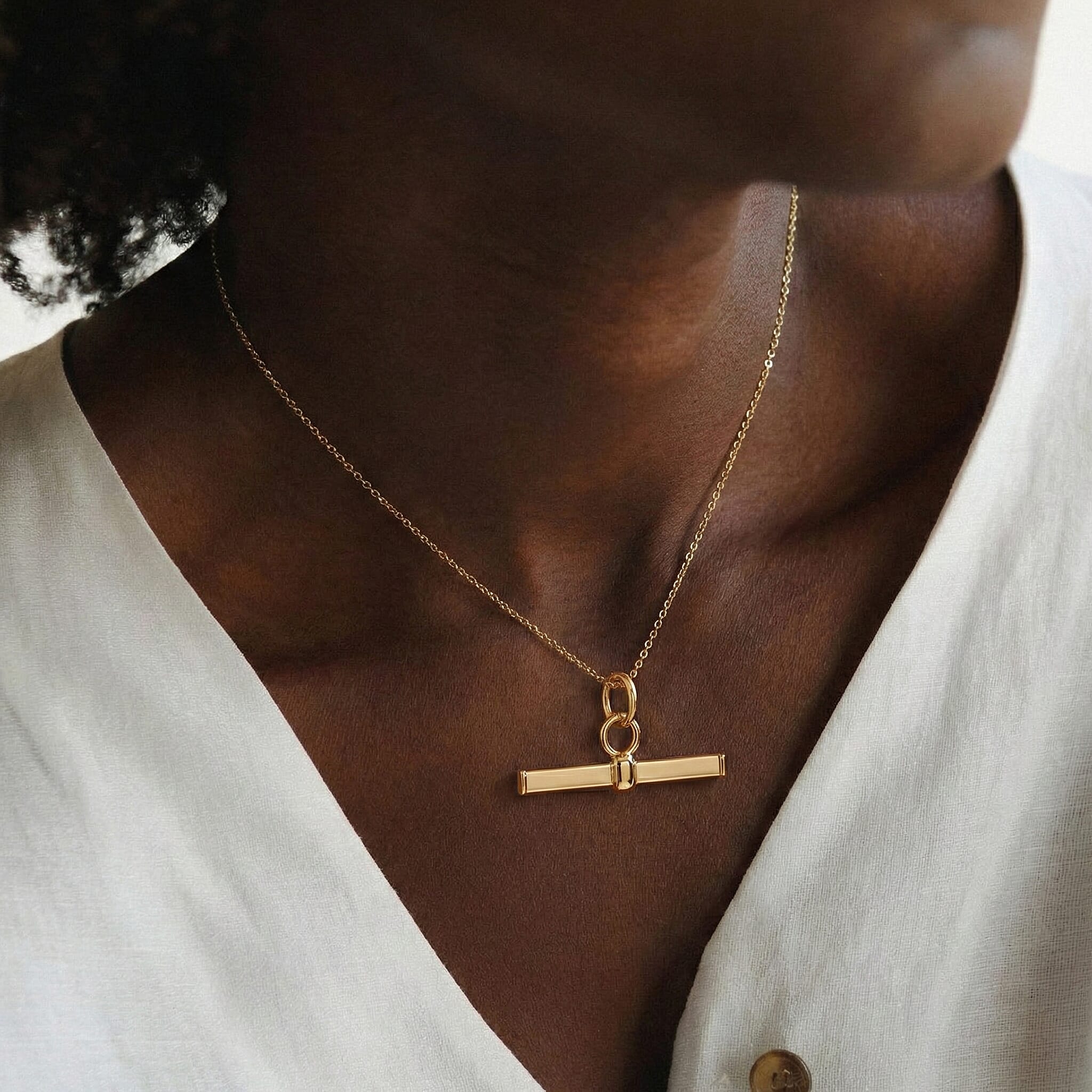 9K Yellow Gold 20mm X 10mm Square T Bar Pendant