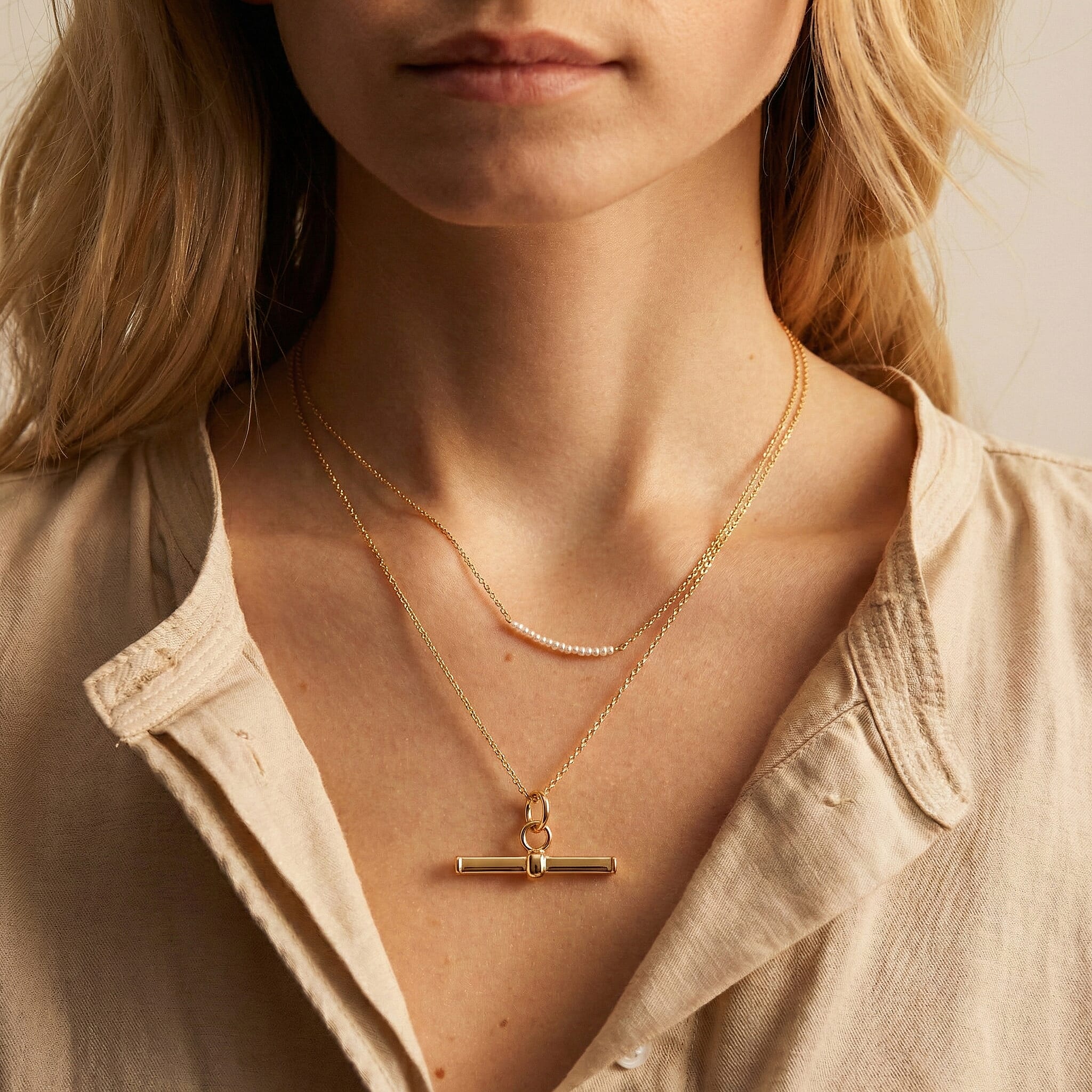 9K Yellow Gold 20mm X 10mm Square T Bar Pendant