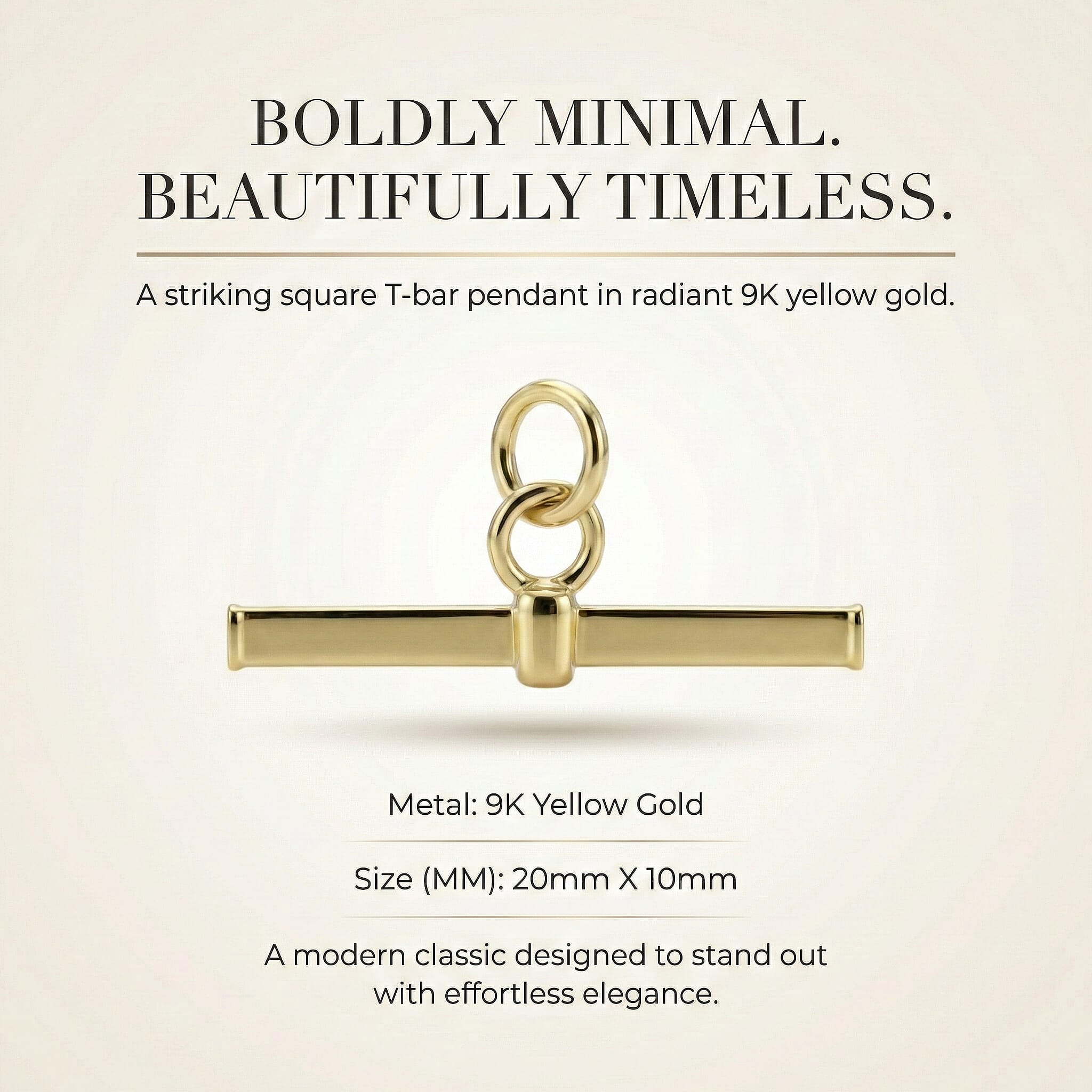 9K Yellow Gold 20mm X 10mm Square T Bar Pendant