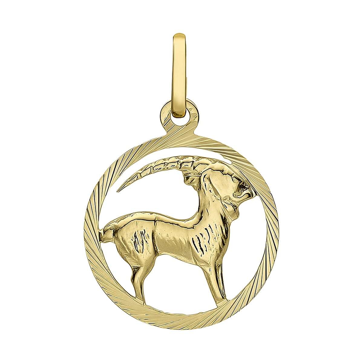 9K Yellow Gold 15mm X 23mm Diamond Cut Capricorn Zodiac Pendant
