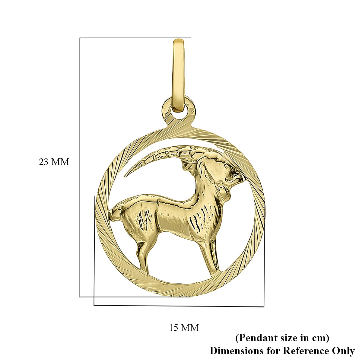 9K Yellow Gold 15mm X 23mm Diamond Cut Capricorn Zodiac Pendant