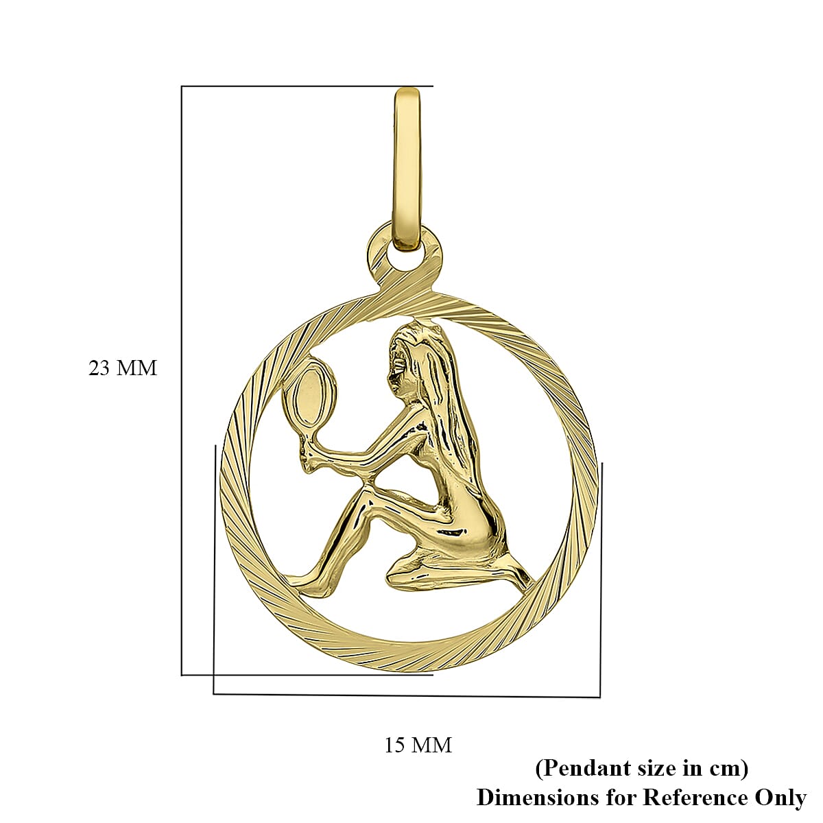 9K Yellow Gold 15mm X 23mm Diamond Cut Virgo Zodiac Pendant