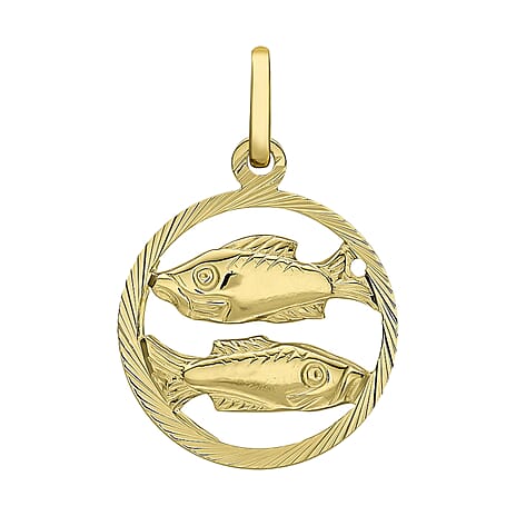 9K Yellow Gold 15mm X 23mm Diamond Cut Pisces Zodiac Pendant