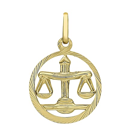 9K Yellow Gold 15mm X 23mm Diamond Cut Libra Zodiac Pendant