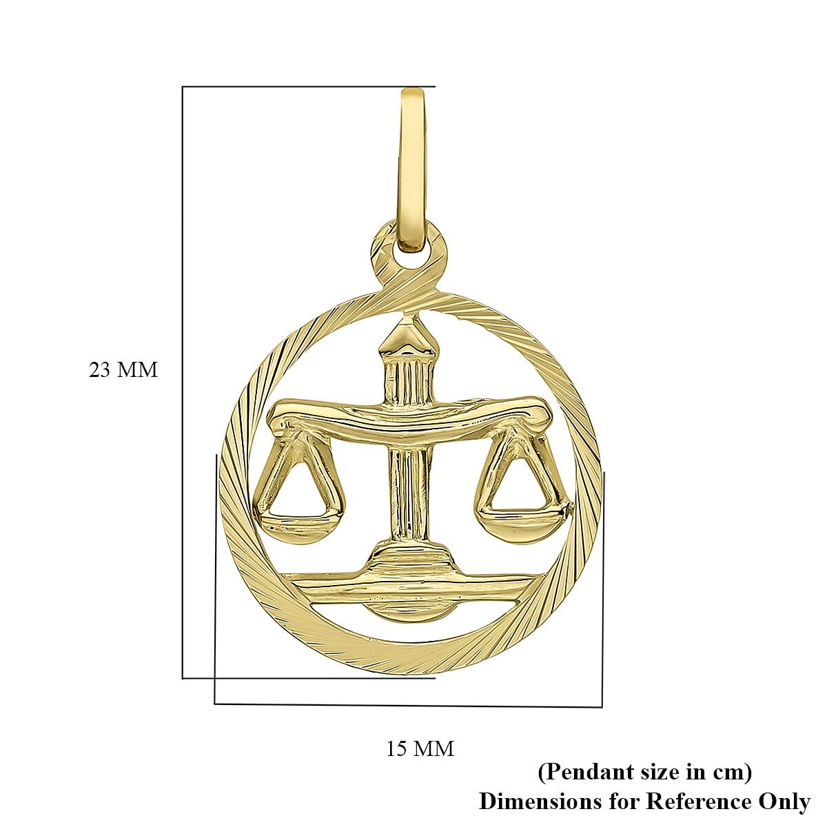 9K Yellow Gold 15mm X 23mm Diamond Cut Libra Zodiac Pendant