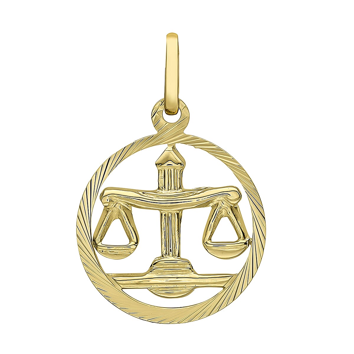 9K Yellow Gold 15mm X 23mm Diamond Cut Libra Zodiac Pendant