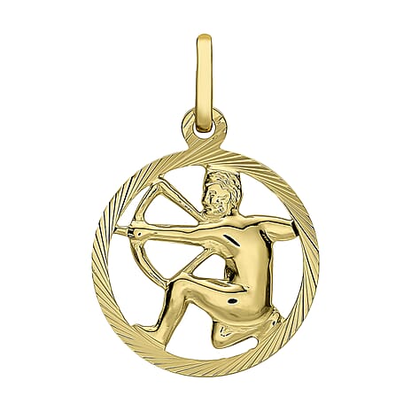 9K Yellow Gold 15mm X 23mm Diamond Cut Sagittarius Zodiac Pendant