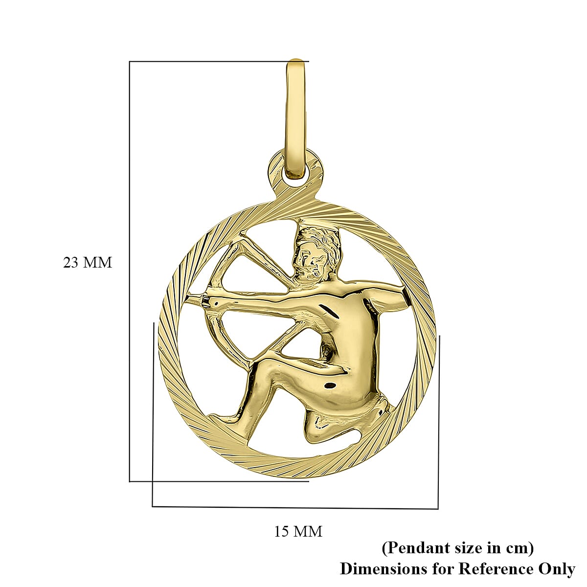 9K Yellow Gold 15mm X 23mm Diamond Cut Sagittarius Zodiac Pendant