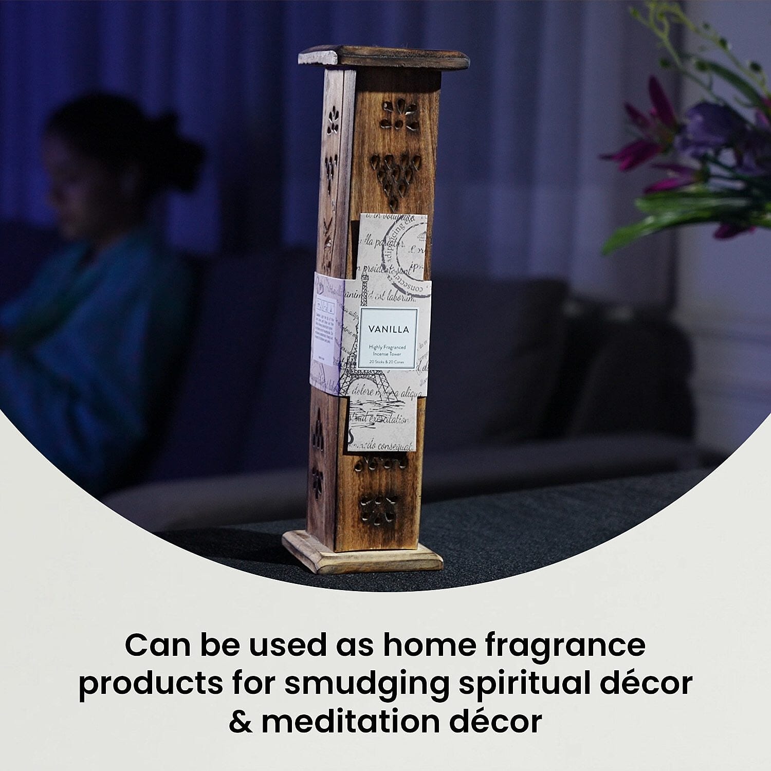 Wooden Incense Tower with 20 Incense Sticks & 20 Cones - Cream