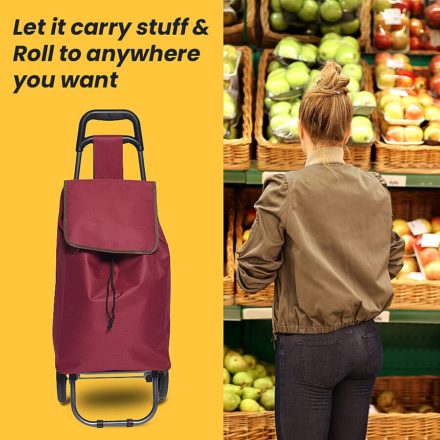 Shopping Trolley with Wheels  - Burgundy