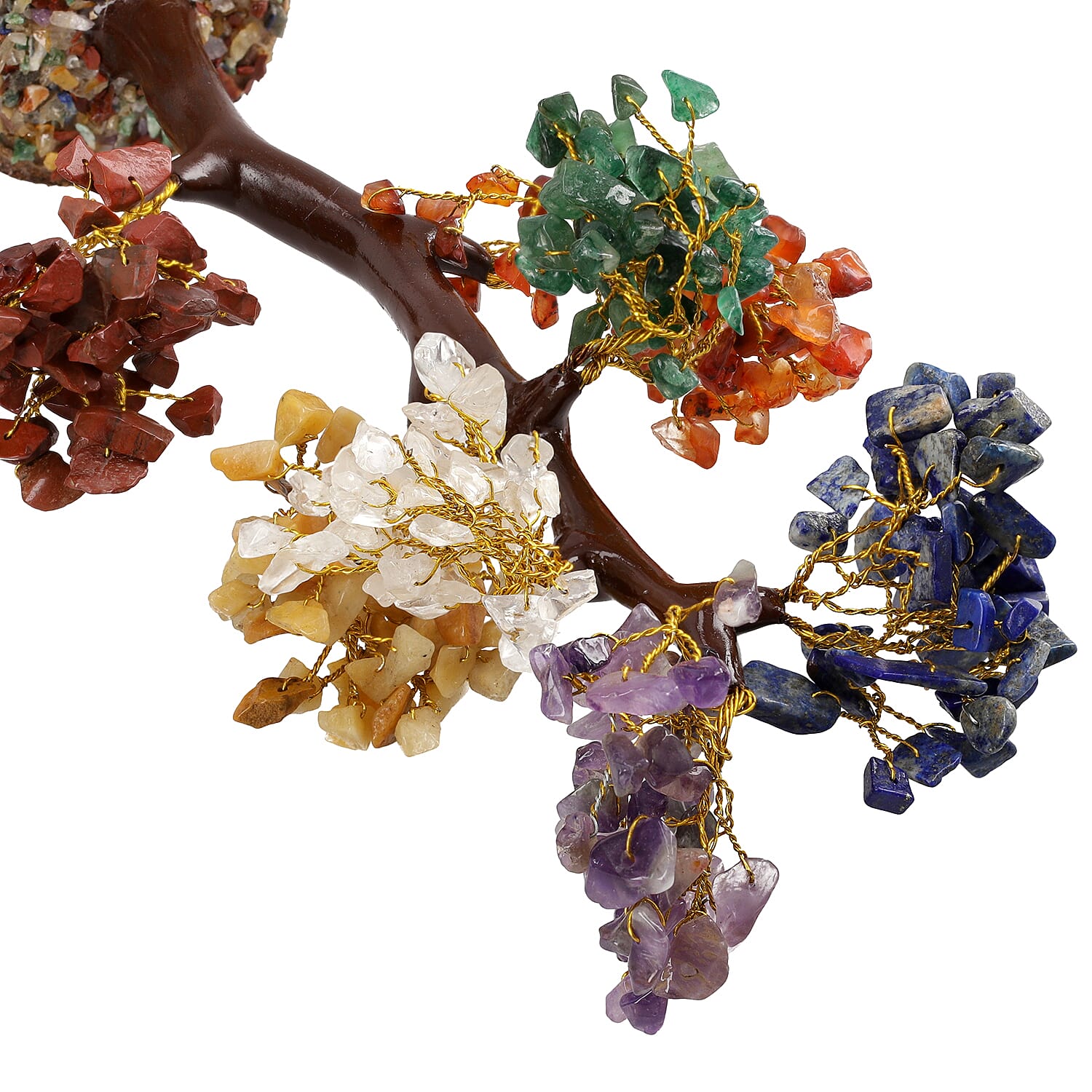 Gem Treasures - Decorative Handmade Multi 7 Chakra  Gemstone Tree with Wooden Base, Size (23x5 Cm)