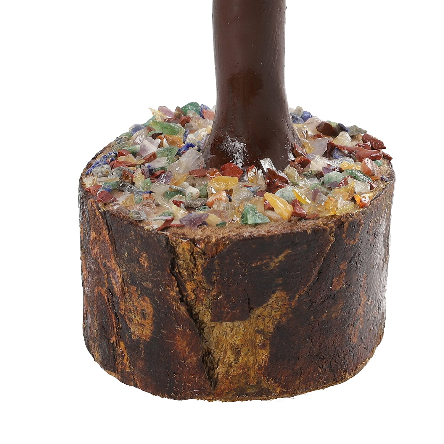 Gem Treasures - Decorative Handmade Multi 7 Chakra  Gemstone Tree with Wooden Base, Size (23x5 Cm)