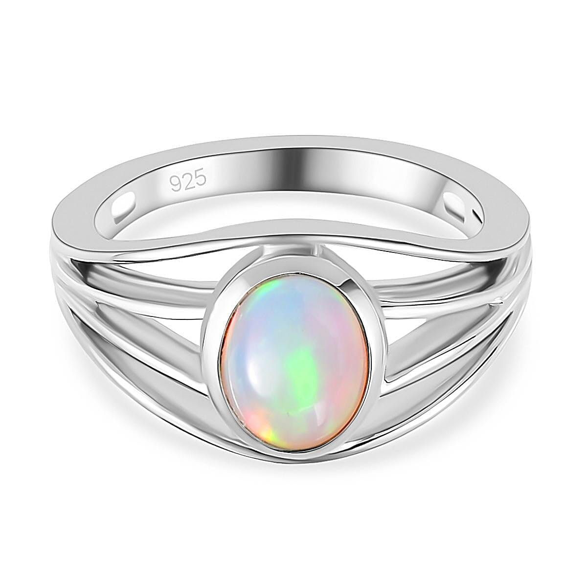 Ethiopian Welo Opal Ring in Platinum Overlay Sterling Silver