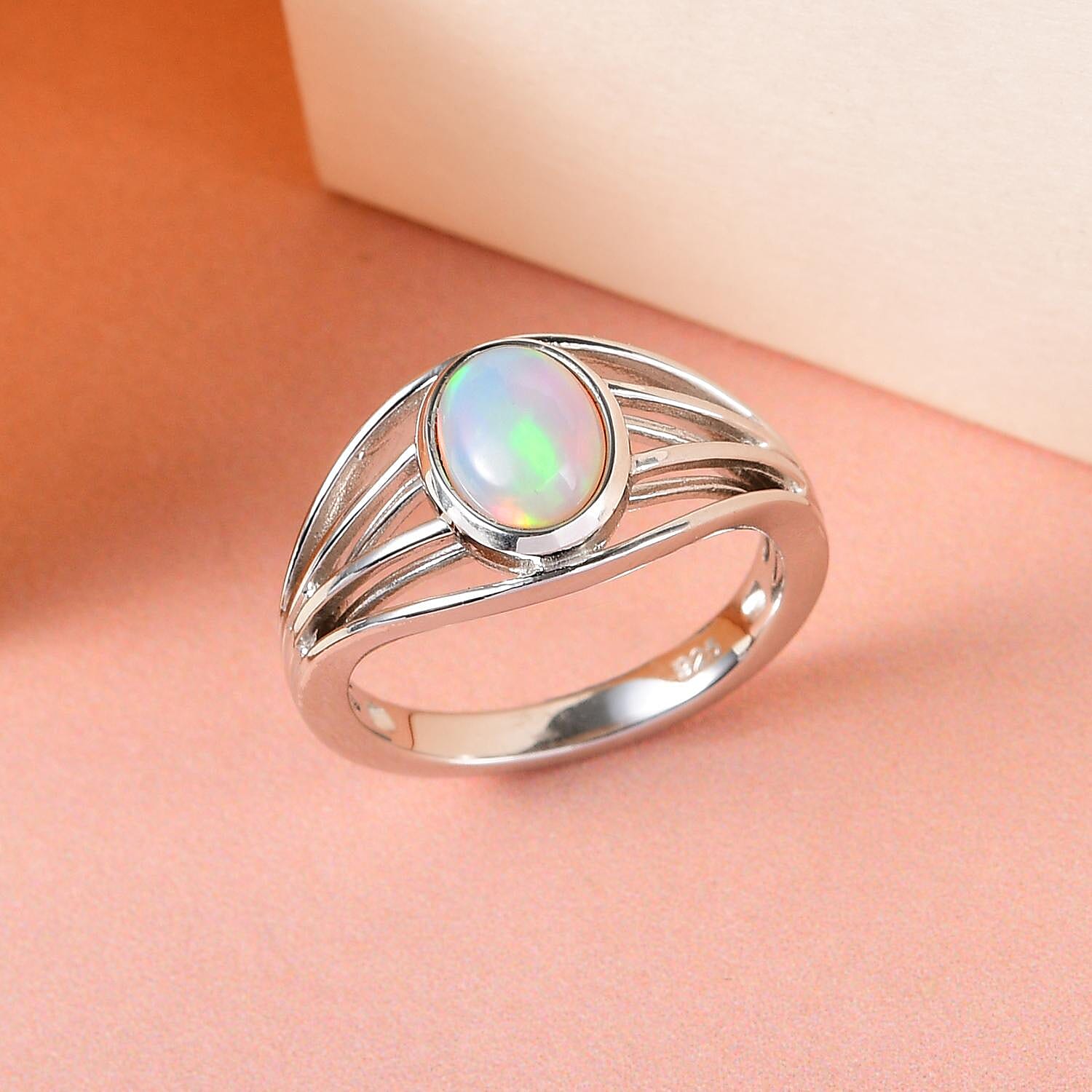 Ethiopian Welo Opal Ring in Platinum Overlay Sterling Silver