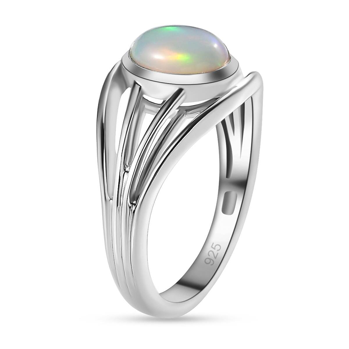 Ethiopian Welo Opal Ring in Platinum Overlay Sterling Silver