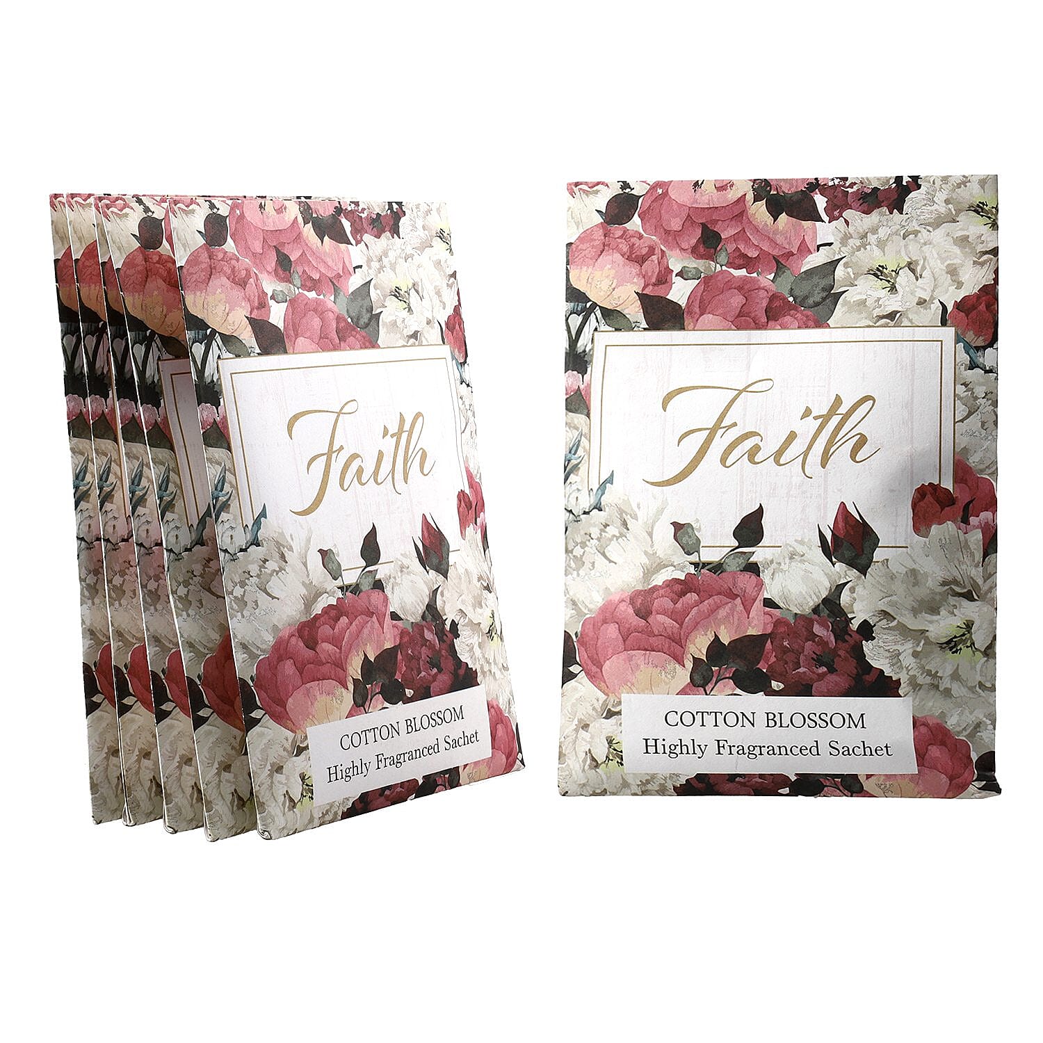 Set Of 6 - Fragrance Sachets With Header Faith Floral Cotton Blossom - Pink