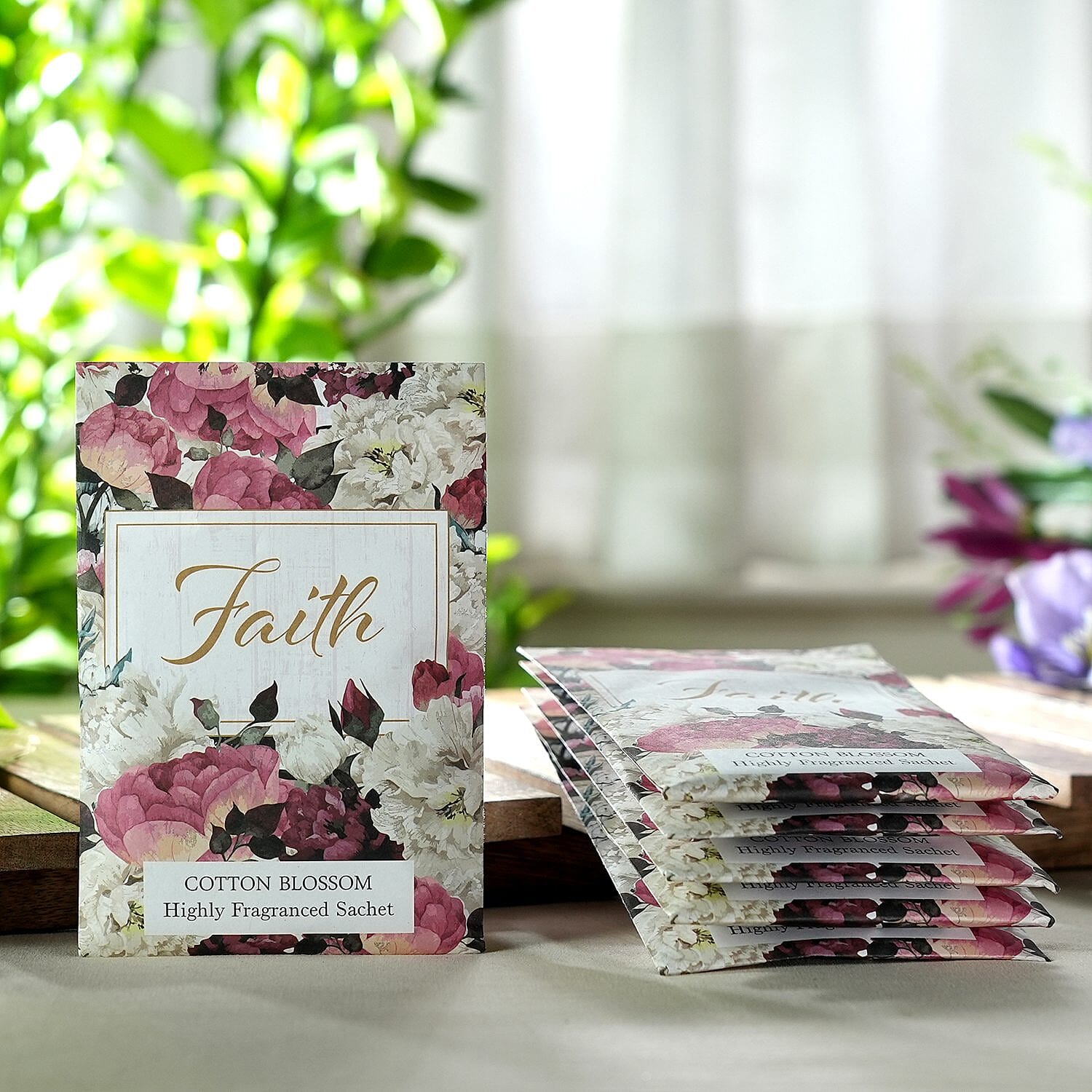 Set Of 6 - Fragrance Sachets With Header Faith Floral Cotton Blossom - Pink