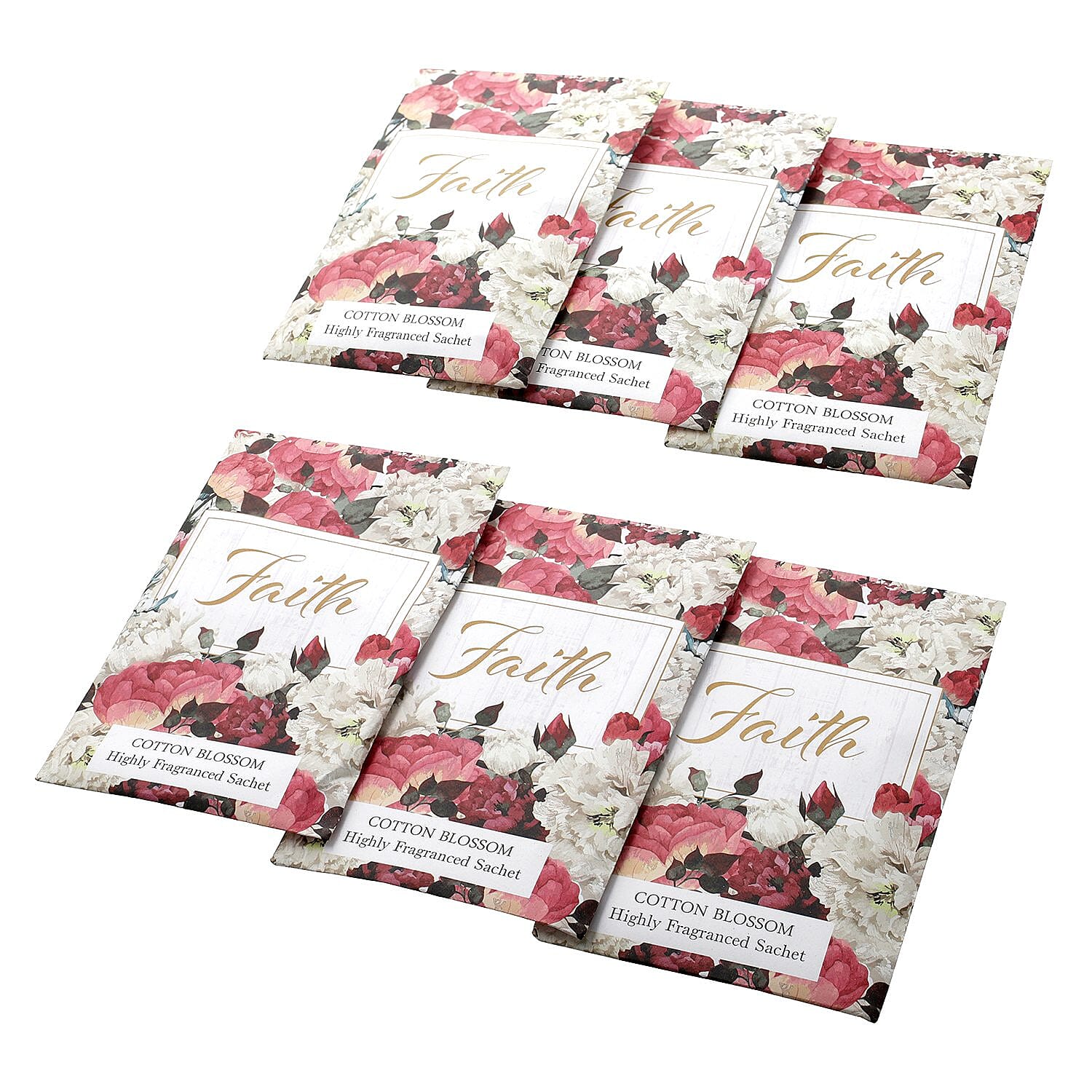 Set Of 6 - Fragrance Sachets With Header Faith Floral Cotton Blossom - Pink