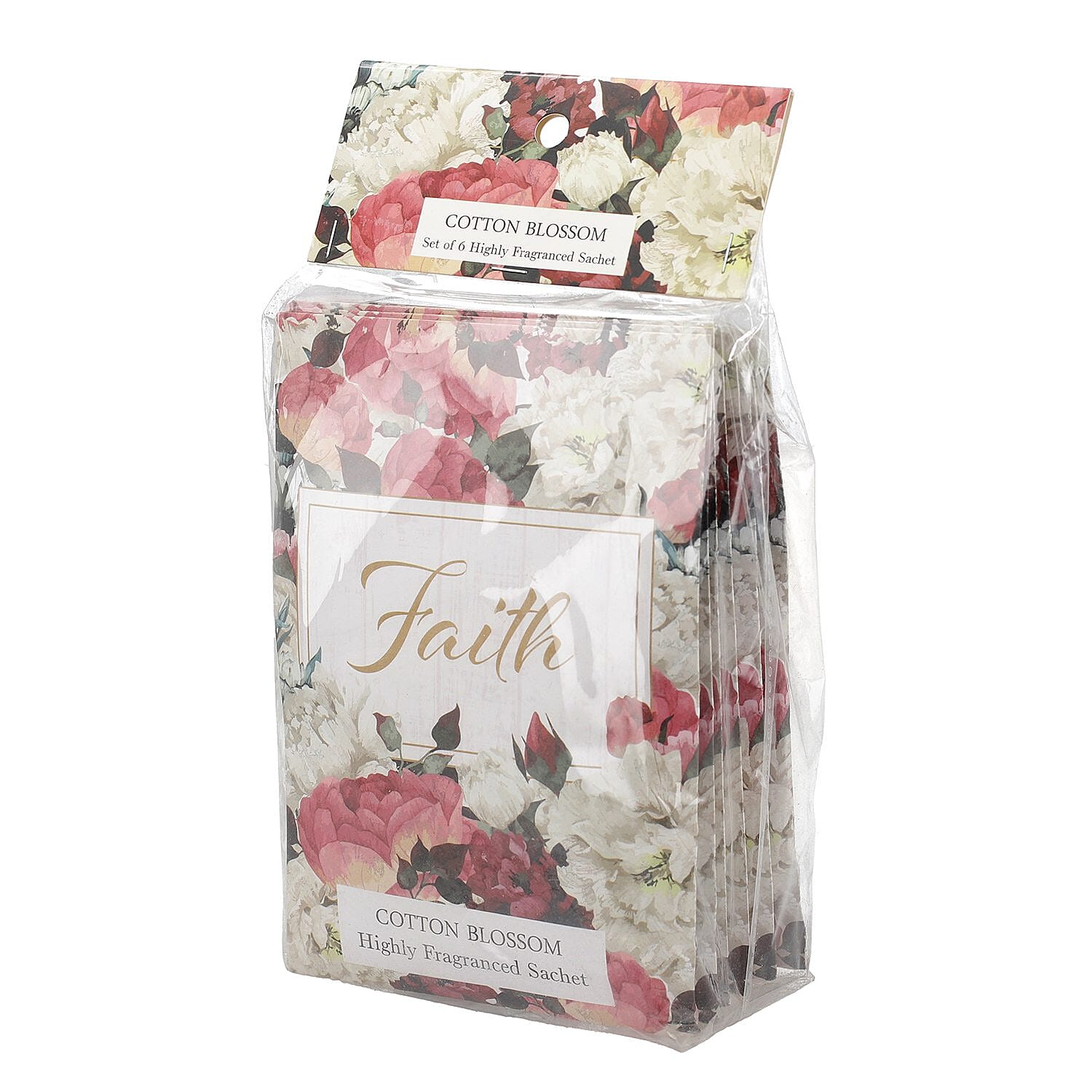 Set Of 6 - Fragrance Sachets With Header Faith Floral Cotton Blossom - Pink